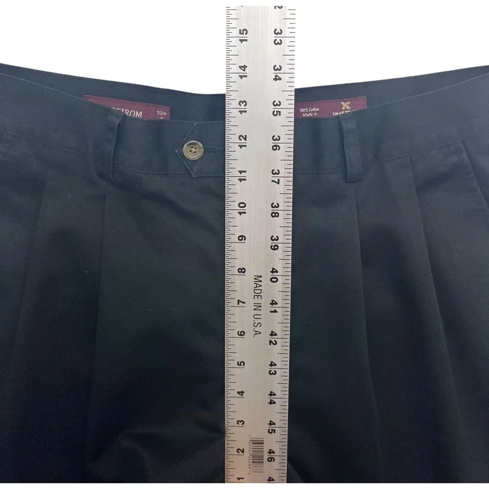 vtg Nordstrom 33x33 Navy Blue Chino Pants Pleated High Waisted Wide Leg Cotton